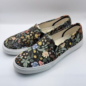 Keds x Rifle Paper Co Double Decker Strawberry Fields Black Floral Slip On Sz 11